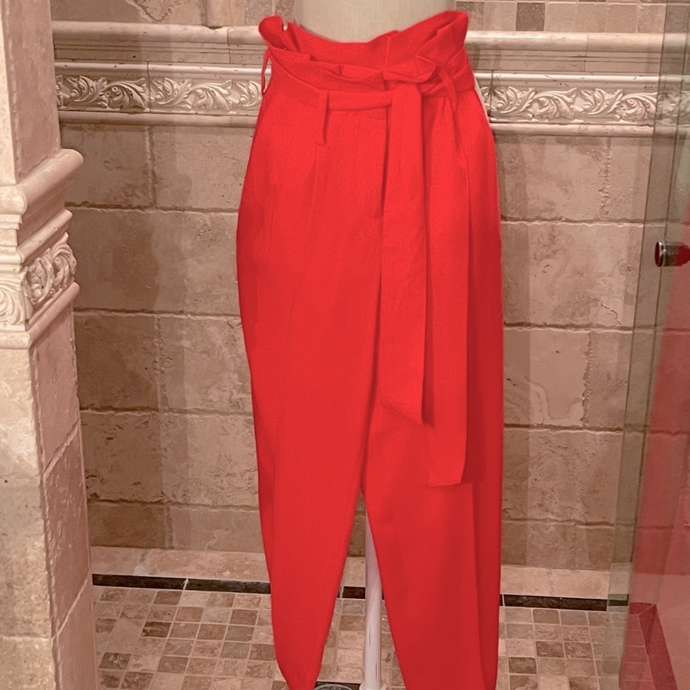 Boden Melina Paper Bag Waist Crop Red Pants - Picture 5 of 14